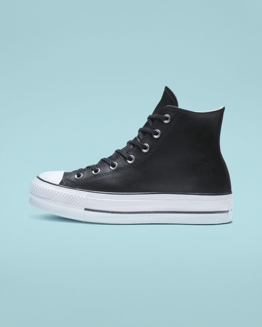 Zapatos Plataforma Converse Chuck Taylor All Star Lift Cuero Altas Mujer Negras Blancas | PE 5P408W